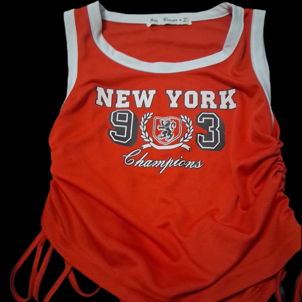 New York 93 Red Tank Top With Ruched Sides